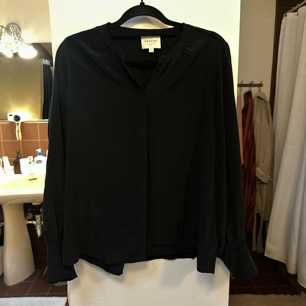 Sézane Black Silk Blouse